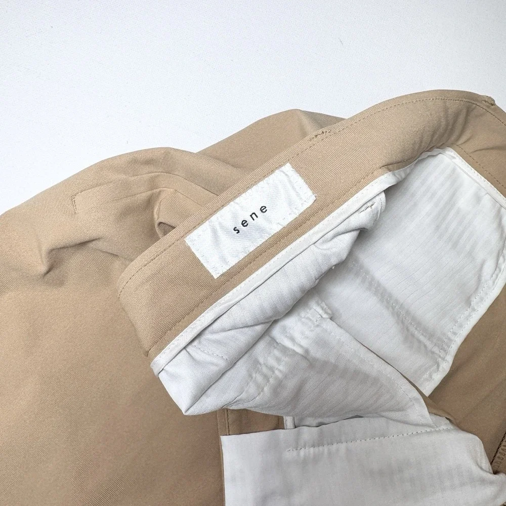 Sene FlexTech Travel Suit Mens Custom Made Unstructured Stretch 46-48L Khaki Tan